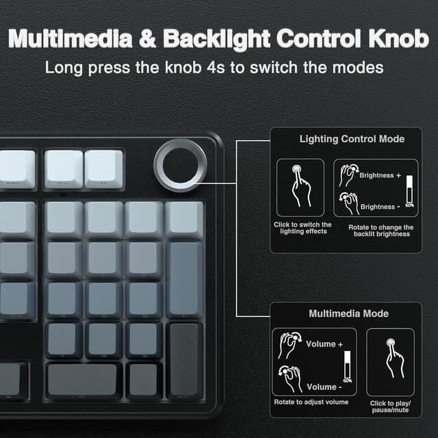 Detalle de AULA F99 Pro Wireless Mechanical Keyboard (Knob, Tri-Mode BT5.0/USB-C/2.4GHz, Hot-Swappable, PBT)