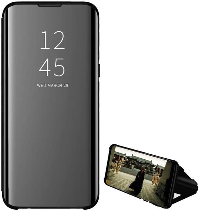 Detalle de COQUE Flip-Hülle mit Spiegelbeschichtung für Poco X7 Pro 5G (Gehäuse-Schutz, Standfunktion, Standspiegel) – Schwarz