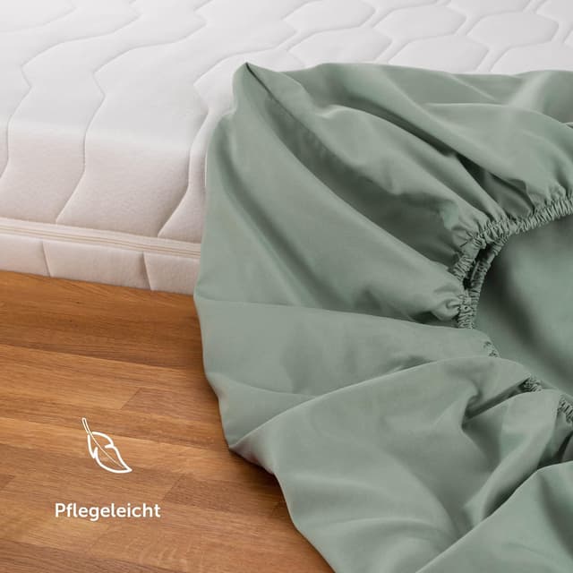 Detalle de Blumtal Mikrofaserstecker Sommergrün – Spannbettlaken für Matratzenhöhe bis 25 cm