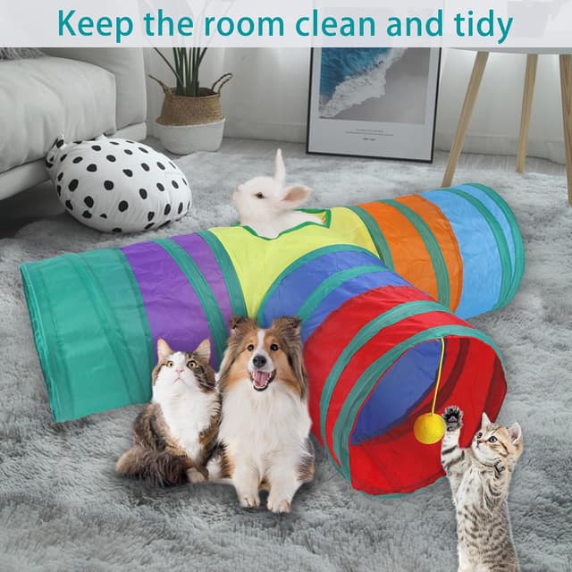 Detalle de Guinea Pig & Rabbit Collapsible 3-Way Tunnel (Rainbow) with Peepholes & Bell