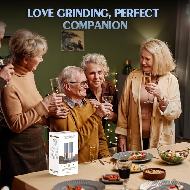 Detalle 2 de Electric Salt and Pepper Grinder Set with Adjustable Levels, LED Light, and 4 AAA Battery Power (Grey)