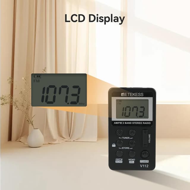 Thumbnail 6 de Retekess V112 miniradio portatile ricaricabile con cuffie (AM/FM, Nero)