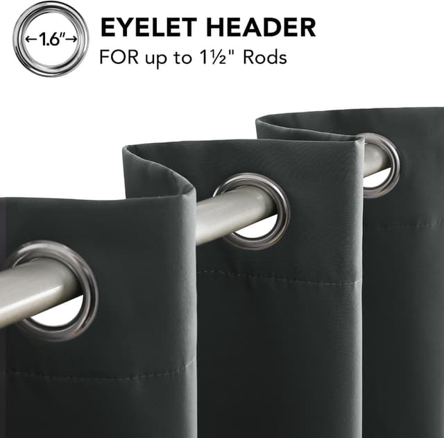 Detalle 2 de Deconovo Blackout Eyelet Curtains (2 Panels) in Dark Grey – Thermal, Energy Saving, Ready to Hang, W90 x L84