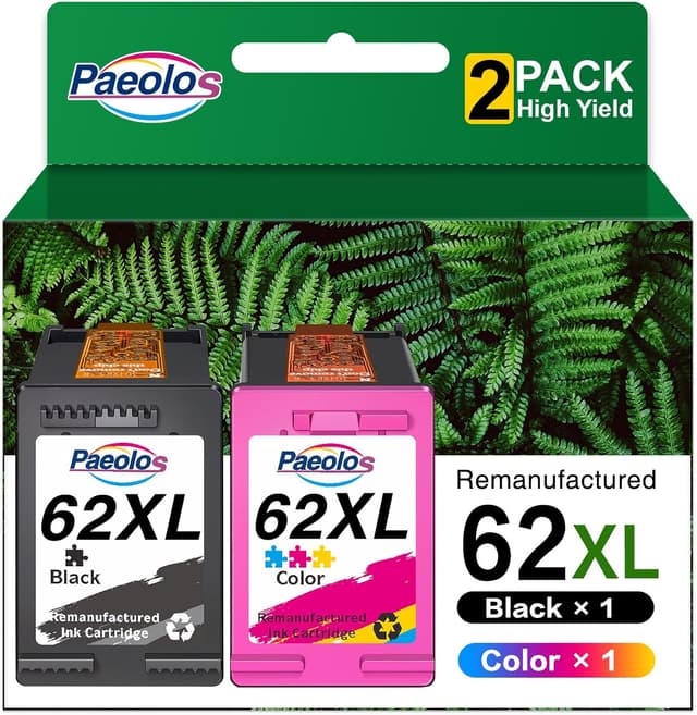 Detalle de Paeolos 62XL Ink Cartridges Combo Pack (Black & Colour) – 2-Pack for HP 62XL compatible printers