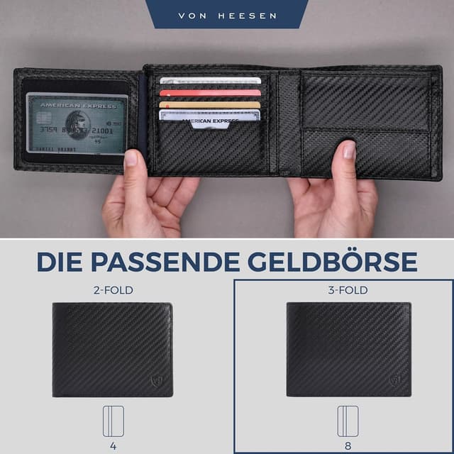 Thumbnail 5 de VON HEESEN Geldbörse Herren RFID Schutz Carbon Schwarz Wallet
