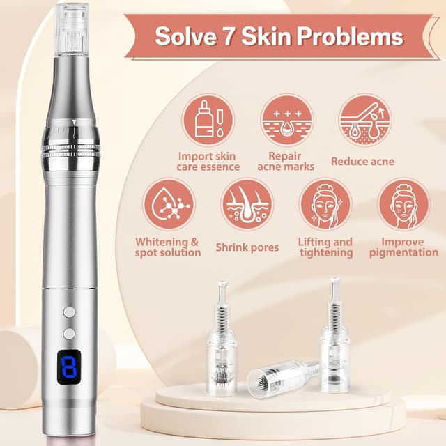 Detalle 2 de Dessnill 8-Speed Electric Microneedling Pen with 0-2.5mm needles, LCD, LED lights and 12 hyaluronic acid serum cartridges