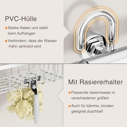 Detalle de Cesta de ducha colgante pickpiff sin taladrar en acero inoxidable SS304 (30 x 13 x 8,5 cm)