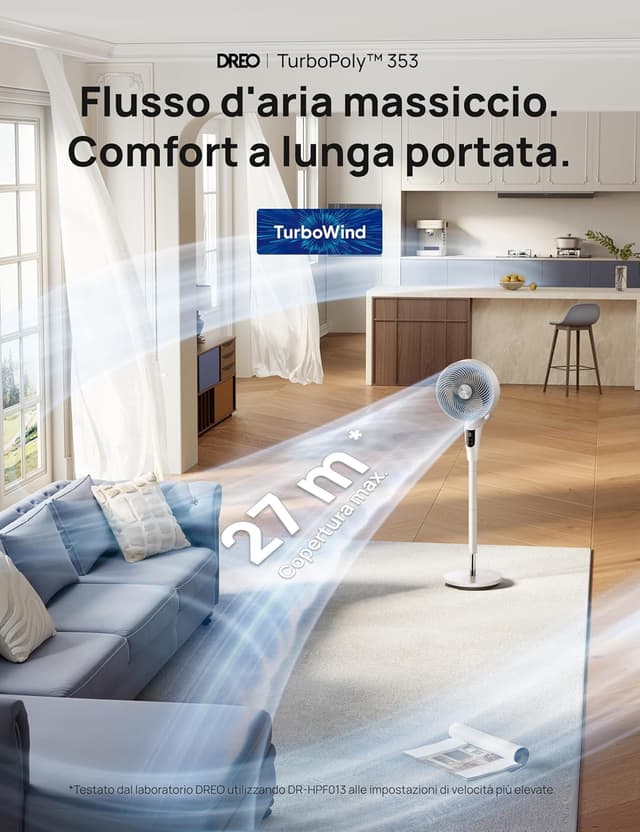 Detalle de DREO Ventilatore a piantana silenzioso per camera da letto con oscillazione 90° e timer 8H