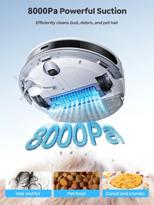 Detalle 2 de Vyzzle D10 Robot Vacuum (8000Pa) with LiDAR, Ultra-Thin 8.3cm, Mop, App/Alexa Control