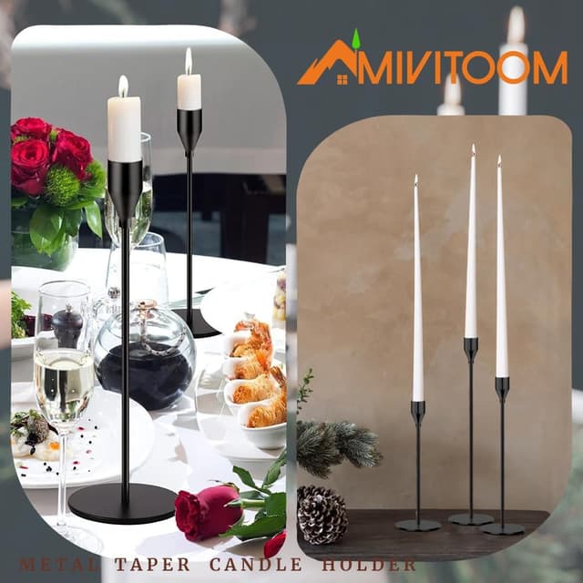Thumbnail 6 de Mivitoom Set of 3 Black Candle Holders for dinners 🕯