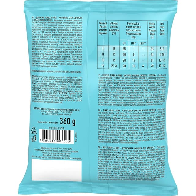 Detalle 2 de BROWIN® Hefe Turbo X-Pure 403106 – Destillation | Gärhefe bis 21,3% Alkohol in 48 Stunden für 100 Liter