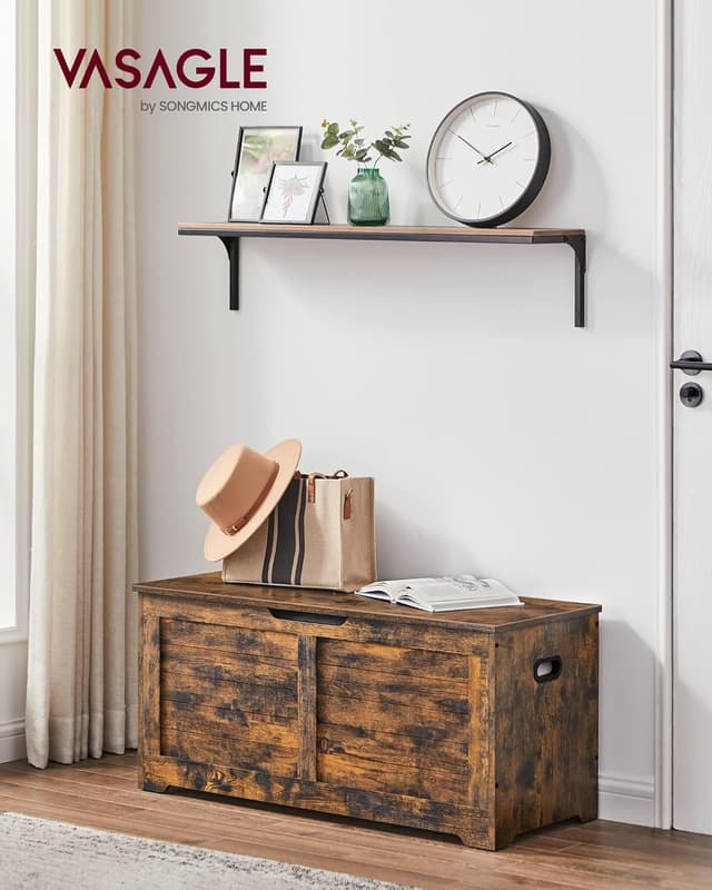 Detalle de VASAGLE cassapanca LSB061T01 con pouf portaoggetti e scarpiera, con 2 cerniere di sicurezza