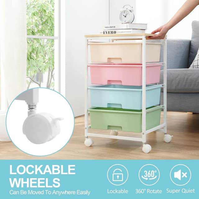 Detalle 2 de SYKIARIOL 4-Drawer Storage Trolley with Wheels (Rolling Utility Cart) – Multicolour