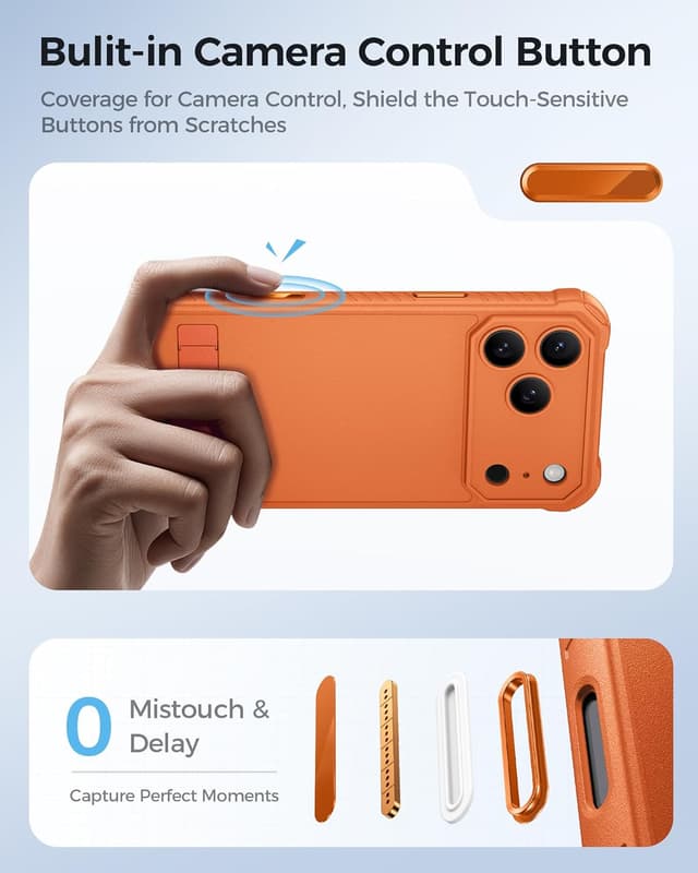 Detalle de ASAFCASE Magnetic iPhone 17 Pro Max Case with Built-in Stand & MagSafe Compatibility (Orange)