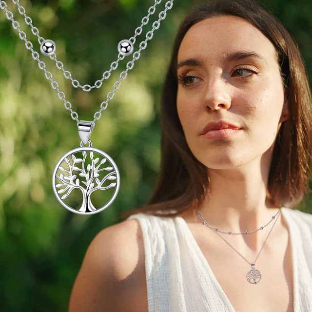 Detalle de Collier arbre de vie en argent sterling 925 J.WUEN pour femme (45 + 5 cm) avec coffret cadeau