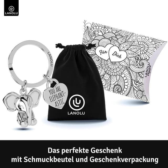 Detalle de LANOLU Schlüsselanhänger Elefant „Rüsselmeister“ – Glücksbringer für Partner & beste Freundin aus Metall