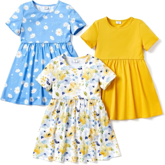 Thumbnail 6 de Lot de 3 robes d’été pour fille PATPAT (2 à 7 ans) – manches courtes à volants, 3 motifs