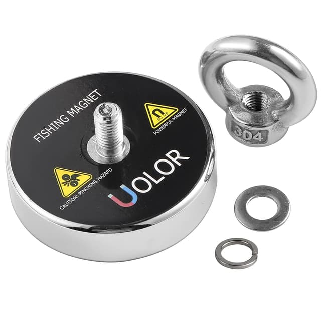 Detalle de Uolor Fishing Magnet (160 Kg / 353 LBS pull force) N35 round neodymium magnet for river retrieval