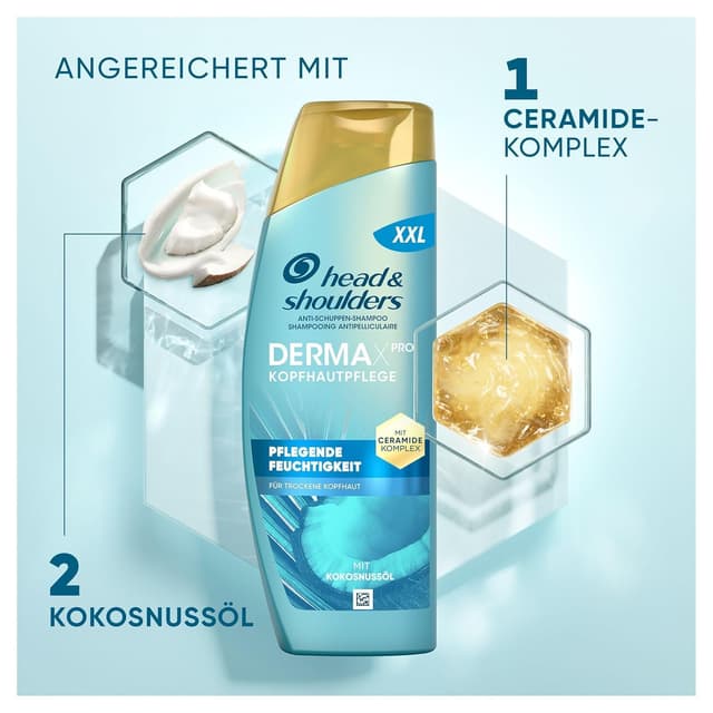 Detalle de Head & Shoulders DermaXPro pflegendes Feuchtigkeits Anti-Schuppen-Shampoo mit Kokosöl und Ceramide-Komplex (500 ml)