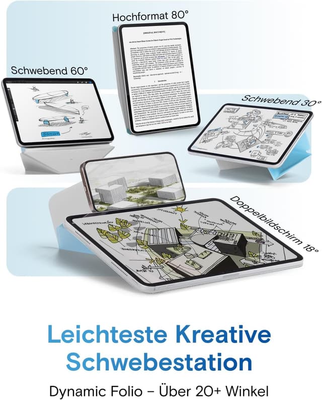 Detalle de MOFT Dynamic Folio Hülle für 11" iPad Air (M4/M3/M2) – schlankes Magnet-Folio mit verstellbaren Winkeln und Auto Wake/Sleep, Eisnebel Blau