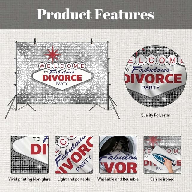 Detalle de MEHOFOND 7x5ft Divorce Party Backdrop Flash Silver Welcome To Fabulous