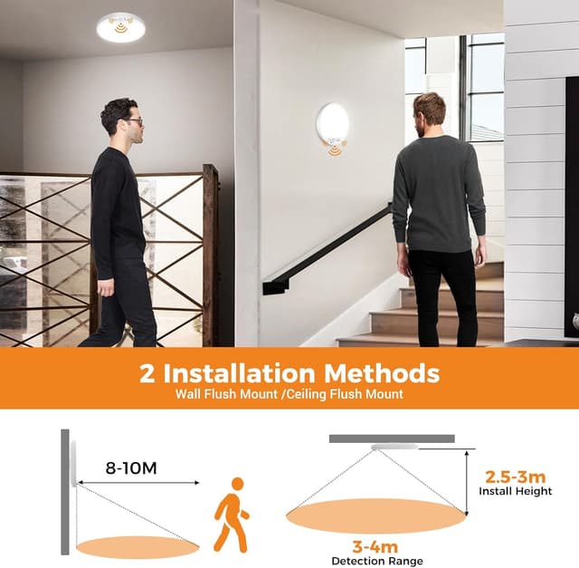 Detalle 2 de slochi 2er-Set Deckenlampen mit Bewegungsmelder innen (15 W, 1.500 lm) – PIR-Sensor & 3 Farbtemperaturen