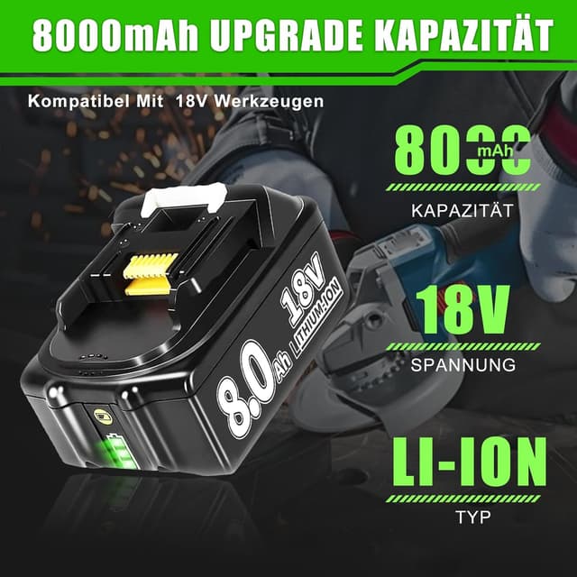 Detalle 2 de 8.0Ah Lithium-Ionen Ersatzakku für Makita 2er Set