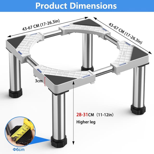 Detalle de DEWEL Untergestell für Kühlschrank-Sockel, höhenverstellbar 28–31 cm (45–67 cm, max. 300 kg)