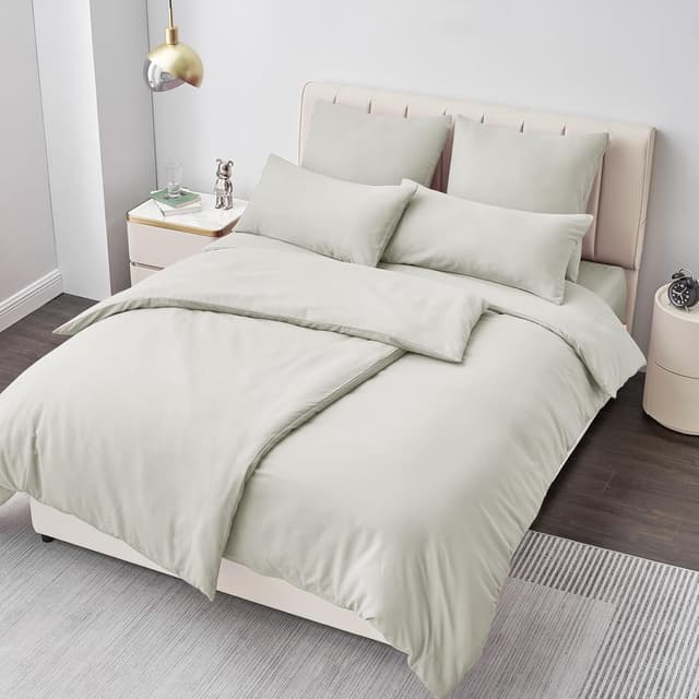 Detalle de Aisbo Bettwäsche 135x200 4-teilig Beige aus Mikrofaser (ÖKO-TEX) mit Reißverschluss