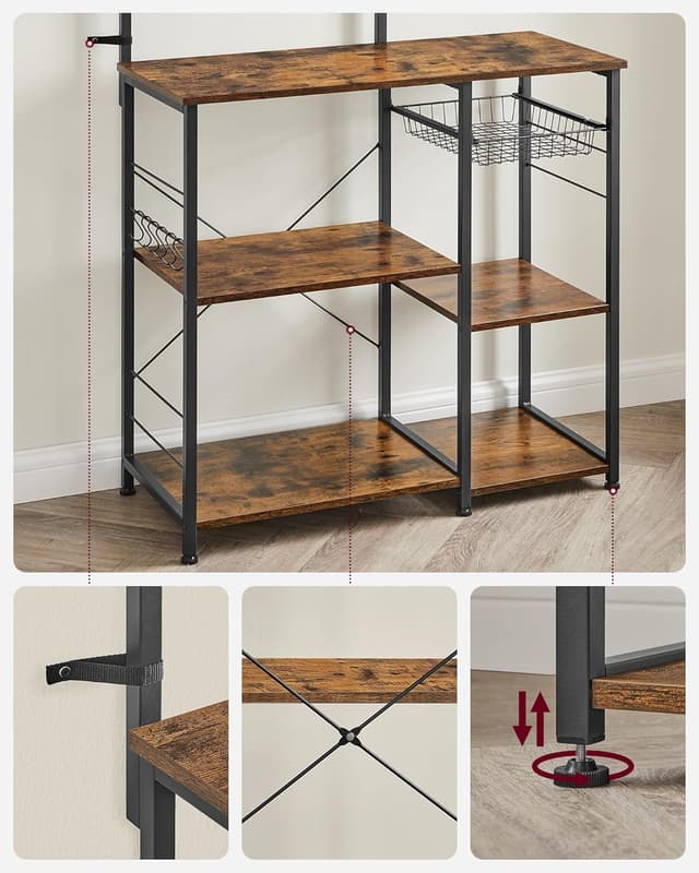 Detalle de VASAGLE Scaffale da Cucina KKS35X con supporto per forno a microonde, mobile mobile 40 x 90 x 134 cm marrone vintage e nero