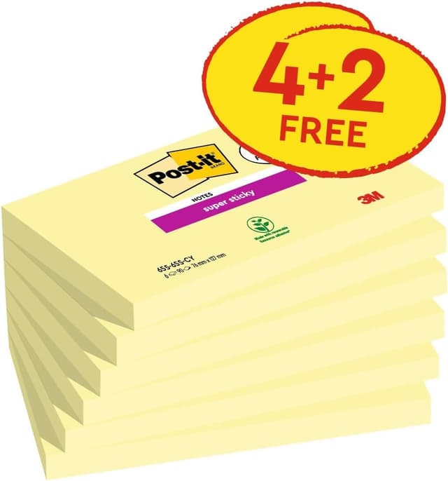 Detalle 2 de Post-it Super Sticky Notes (Canary Yellow) – 76 x 127 mm, 540 sheets with extra-strong double sticking power