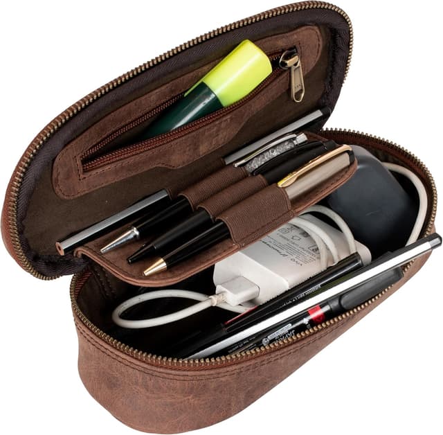 Detalle 2 de Marc Peter Vintage Leder Federmäppchen Etui mit YKK-Reißverschluss (Braun)