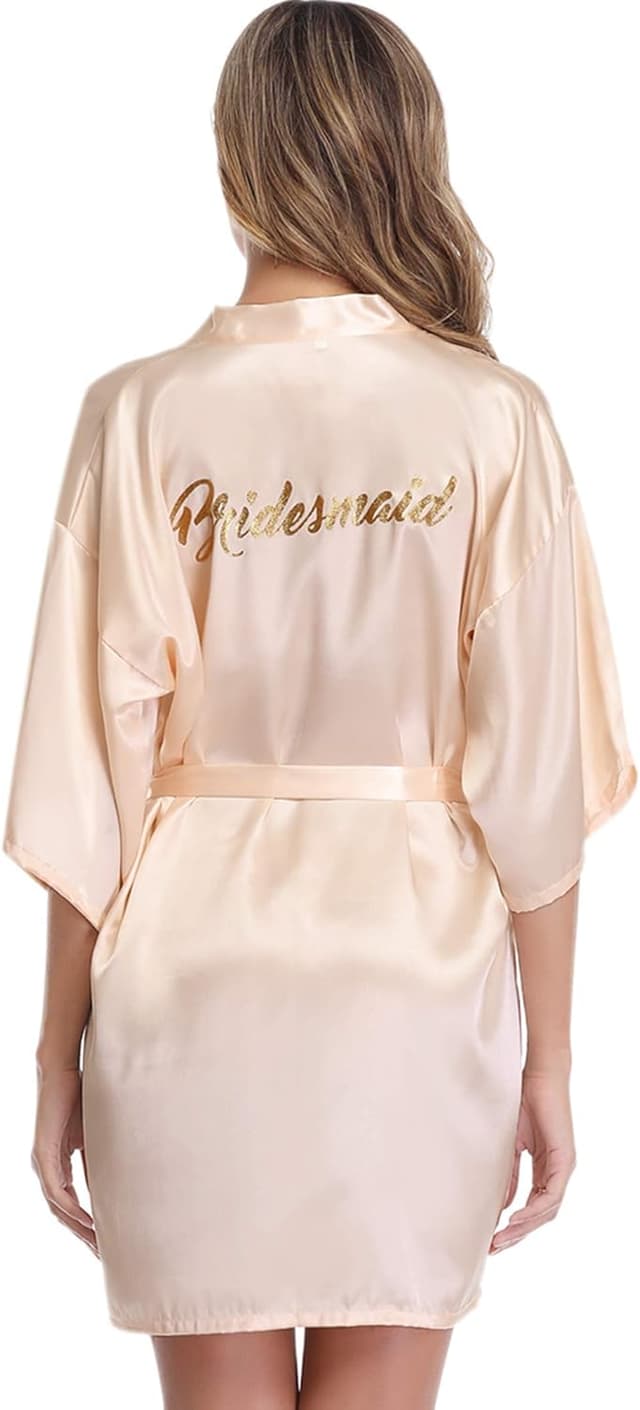 Detalle de Vlazom Peignoir satin femme à col en V avec ceinture (kimono / robe de chambre)