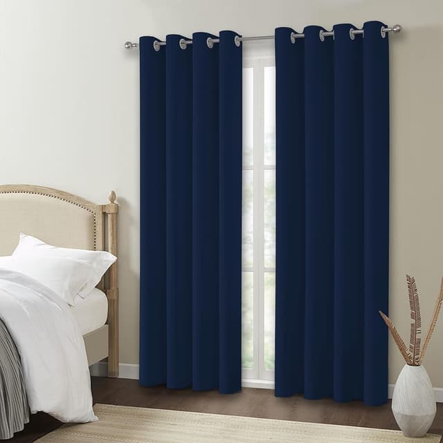 Detalle de VEHEDE Navy Blackout Thermal Curtains (2 Panels) – Eyelet room darkening for bedroom & living room