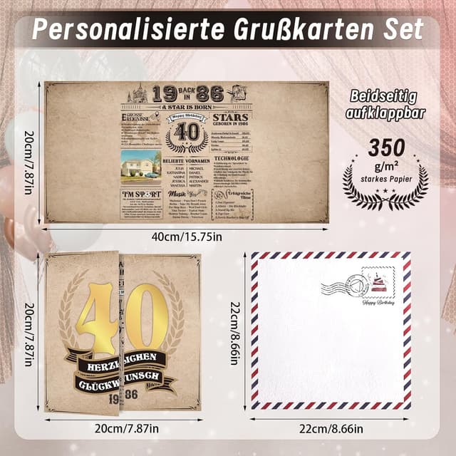 Thumbnail 6 de Thboxes Geburtstagskarte 40 „Back in 1986“ – Retro-Grußkarte mit Platz zum Personalisieren
