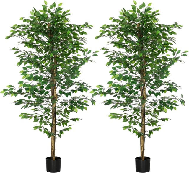 Detalle de HOMCOM Lot de 2 ficus artificiels d’intérieur (hauteur 1,80 m) avec pots