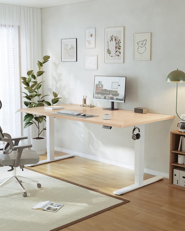 Detalle de JUMMICO elektrisch höhenverstellbarer Schreibtisch mit USB-Ladeanschluss, 180 x 80 cm (beige)