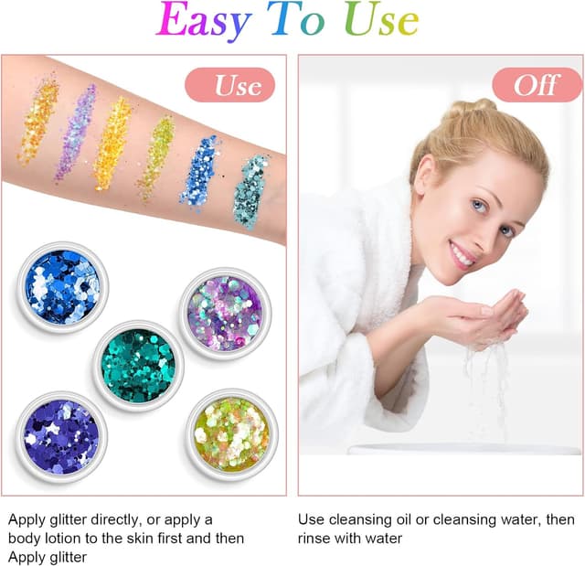 Detalle de AOOWU Paillettes Unghie: kit glitter in polvere olografico con 24 colori per DIY su unghie, viso e corpo
