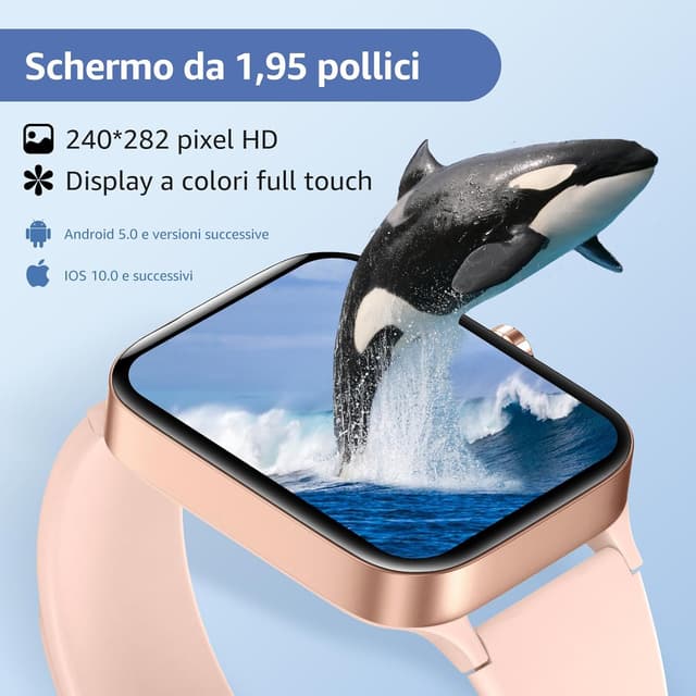Detalle 2 de KIUVKAS Smartwatch Uomo Donna con chiamate, 1,95" e fitness tracker (IP68)