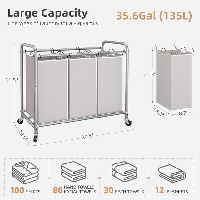 Thumbnail 3 de Storage Maniac 3 Section Laundry Sorter, 35.6 Gal