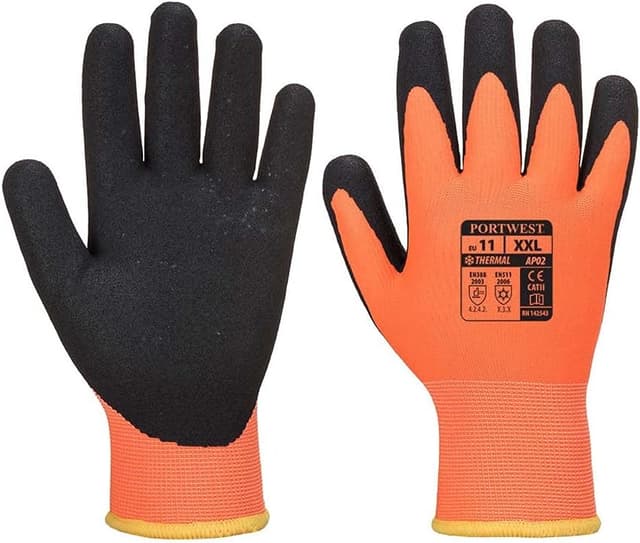 Detalle de Portwest Gant Thermo Pro Ultra Orange/Noir taille L (AP02O8RL) – chaleur et préhension en conditions humides