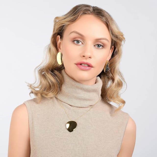 Detalle de Namana Boucles d’oreilles effet miroir pour femme — grandes créoles longues en acier inoxydable ou plaqué or