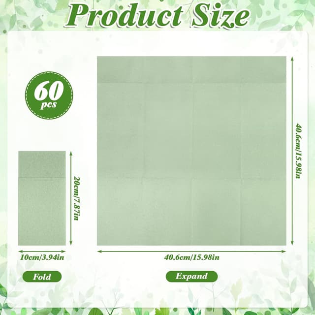 Detalle de NatNarr 60-Pack Sage Green Linen-Feel Paper Napkins with Built-in Flatware Pocket