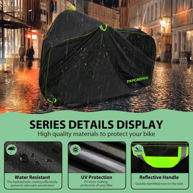 Detalle 2 de Topcrown XL Waterproof Bike Cover (210D, 3000mmH₂O) for 1 Bike with Storage Bag