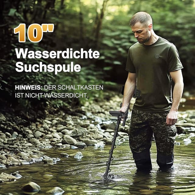 Detalle de OMMO Type-C Metalldetektor für Erwachsene im Profi-Set (6 Modi, IP68 10'' Spule, 70–125 cm)