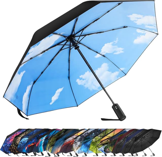 Detalle de ZUOYOUZ faltbarer Regenschirm (automatisch, kompakt) mit UV-Schutz – ideal für Auto & unterwegs