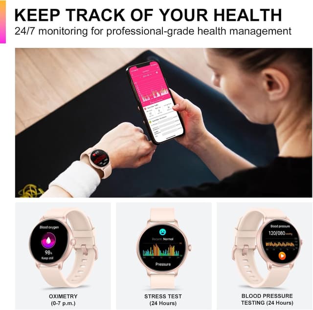Detalle 2 de AcclaFit Smart Watch (1.43” AMOLED) with Bluetooth calling, heart rate & sleep tracking, IP68 waterproof (Pink)