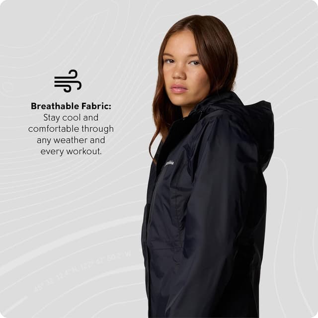 Detalle de Columbia Women’s Pouring Adventure 3 Jacket waterproof rain jacket (Black, size M)