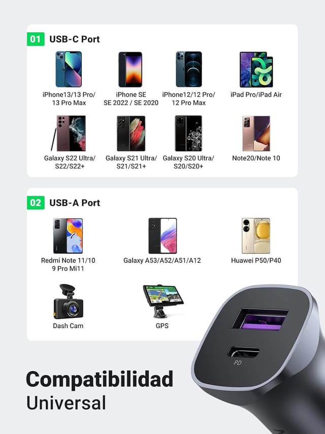 Thumbnail 5 de UGREEN 30W Cargador de Coche USB C/A PD QC