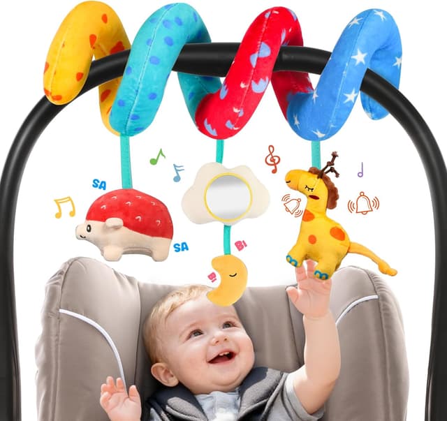 Detalle de URMYWO Kinderwagen-Spielzeug: Baby Activity Spirale mit Spiegel für Bett, Autositz & Babyschale
